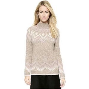 Theory taupe mock neck fair isle baby alpaca mohair sweater knit apres ski XSP